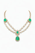 Polki Emerald Layered Pendant Elegant Necklace with Earrings