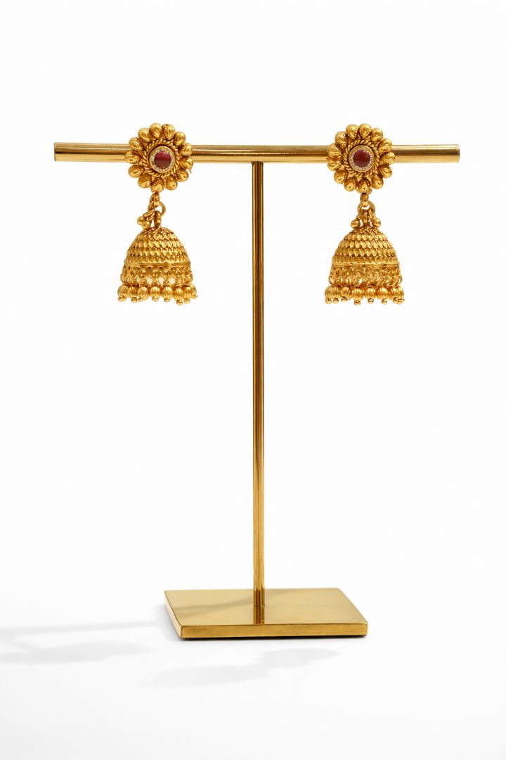 Traditional Temple Motif Antique Gold Plated Necklace with Earrings