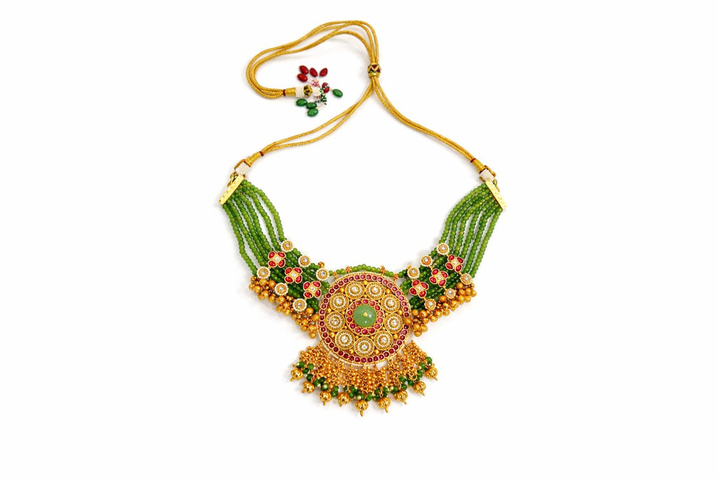 Antique Finish Temple Bridal Necklace Set with Earrings