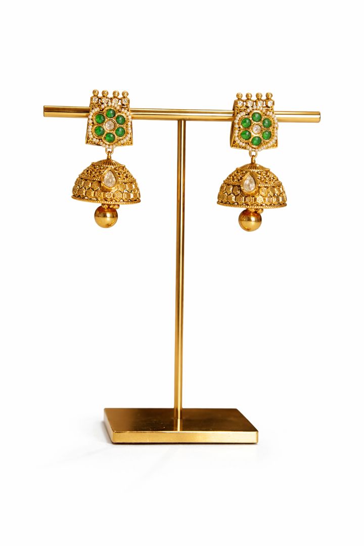 Traditional Layered Pattern Gold Plated Necklace and Earrings