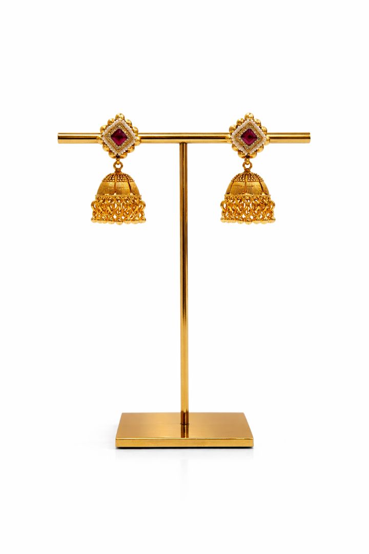 Elegant South Gold Necklace with Jhumka Earrings