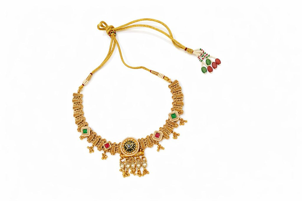 Elegant South Gold Necklace with Jhumka Earrings