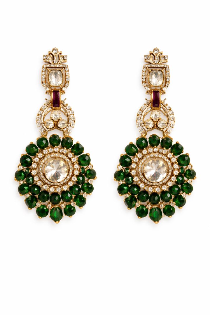 Regal Green Bead Designer Necklace with Earrings