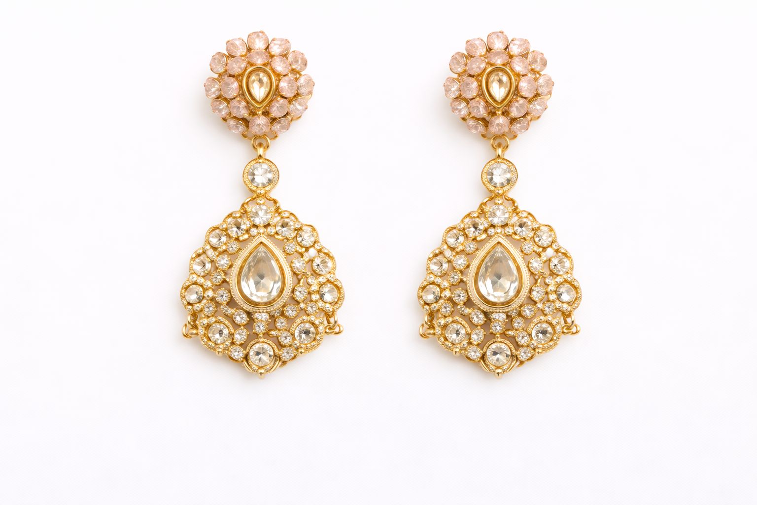 Blush Enamel Victorian Statement Necklace with Earrings