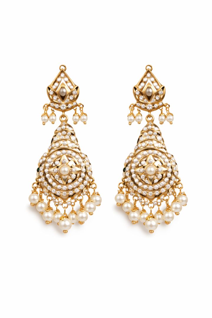 Pearl Fringe Polki Statement Choker and Earrings
