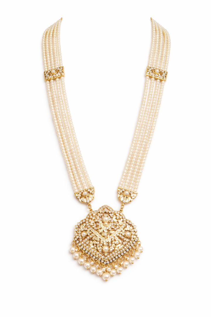 Classic Pearl Bridal Style Necklace with Kundan Earrings