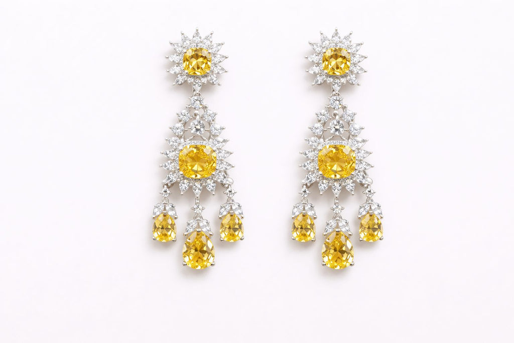 Yellow Stone AD Layered Necklace with Earrings