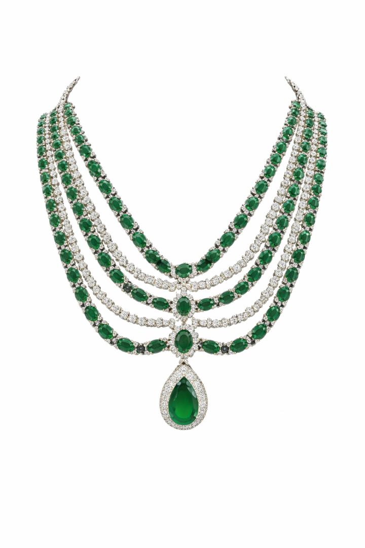 Silver Finish Multi Strand Necklace with Drop Earrings