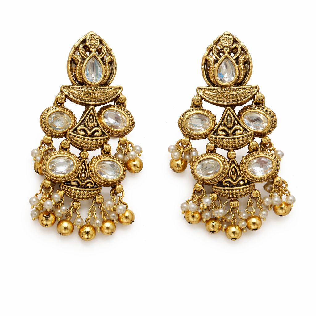 Traditional Gold Finish Polki Collar with Earrings