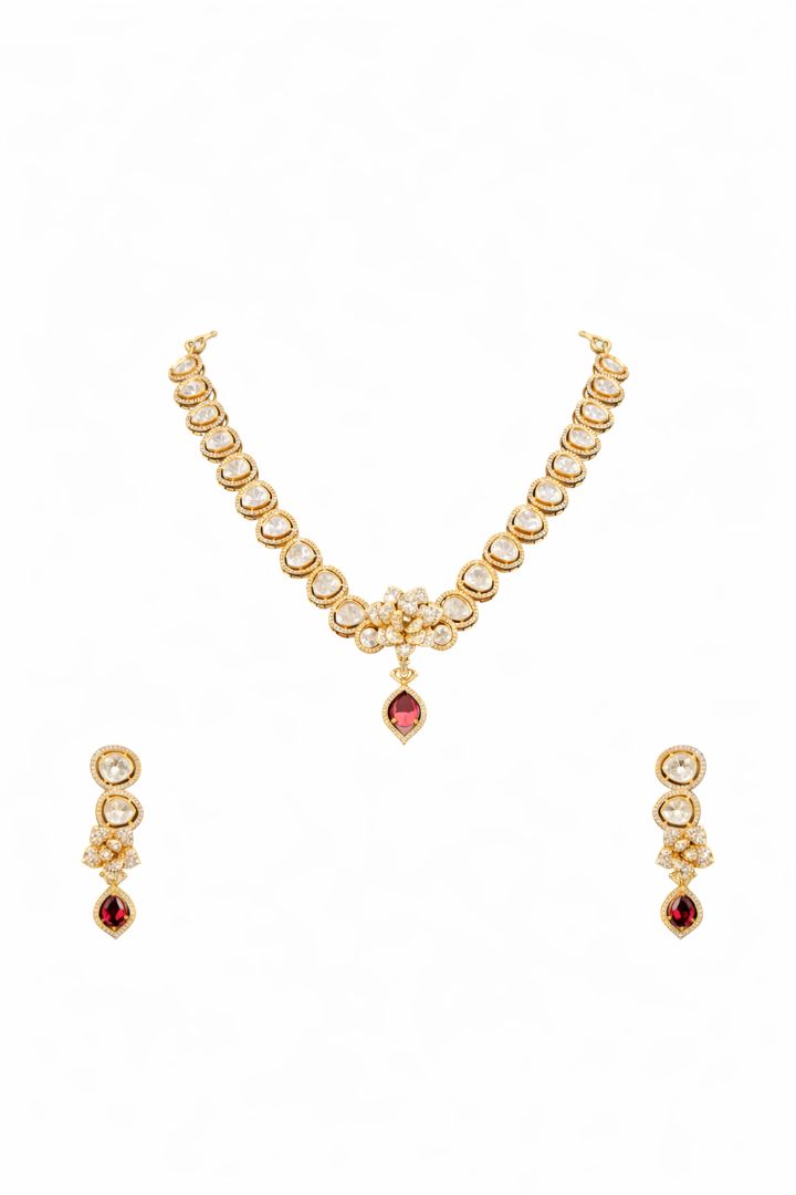 Ruby Polki Elegance Set with Earrings