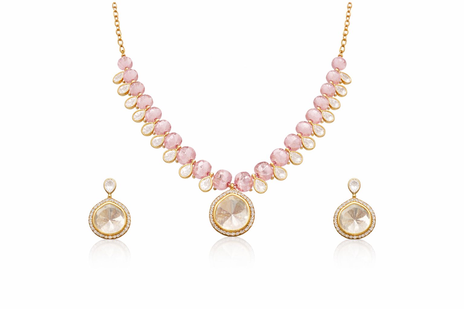 Blush Pink Polki Elegant Jewellery Set