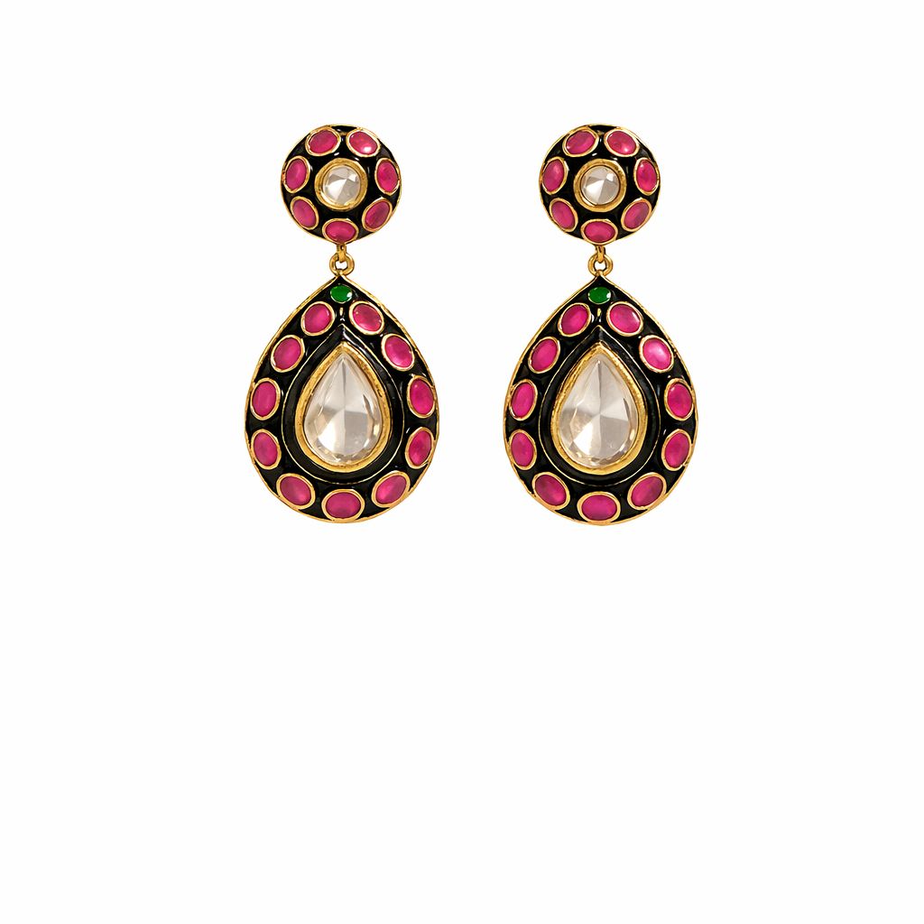 Elegant Kundan Meenakari Necklace and Drop Earrings