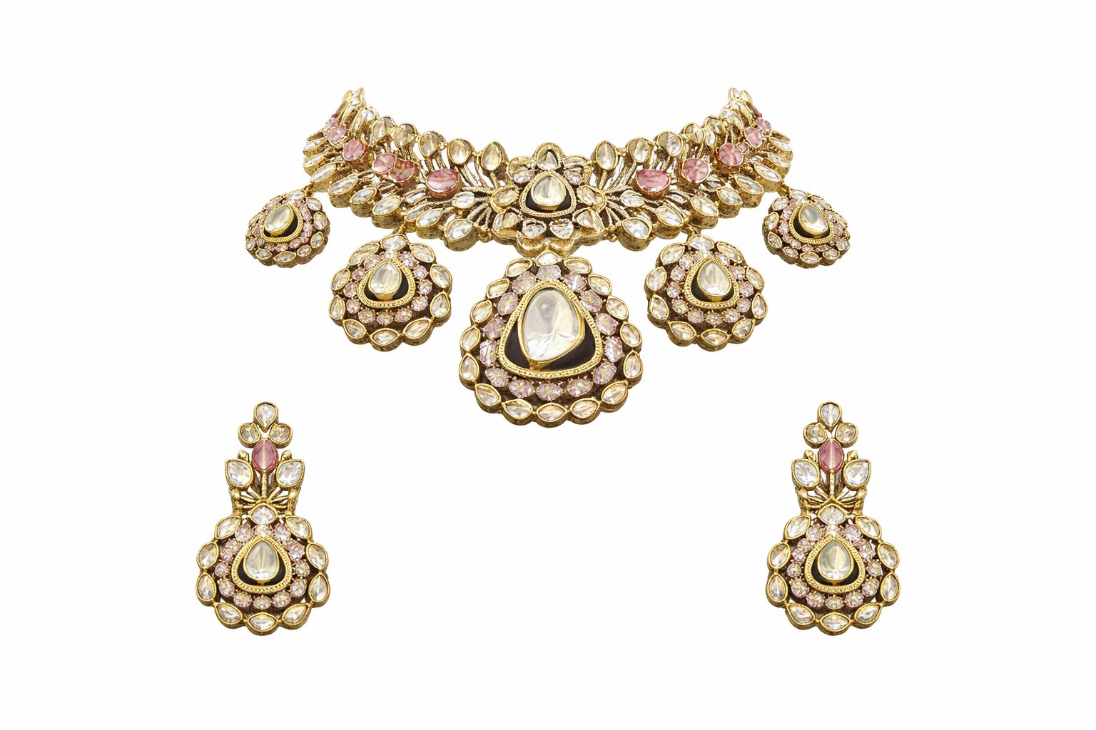 Magnificent Polki Choker Necklace with Drop Earrings