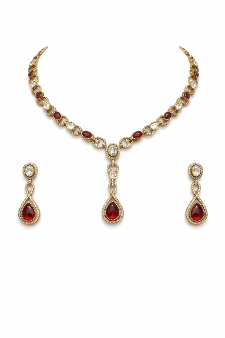 Ruby Teardrop Elegant Jewellery Set