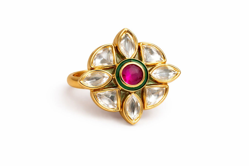 Floral Polki Ruby Center Statement Ring