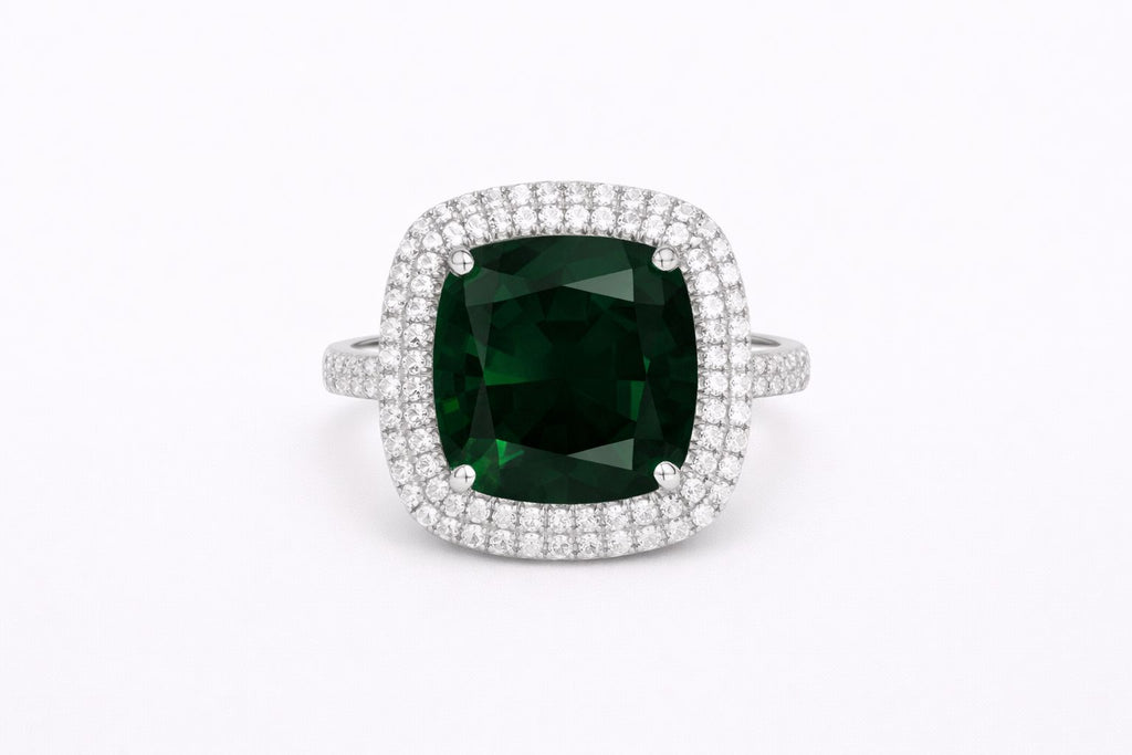 Emerald Green Cushion Cut Statement Ring