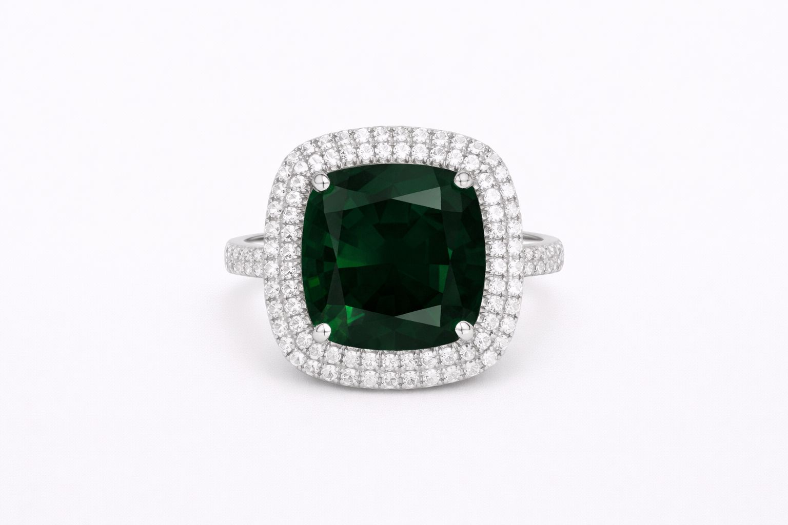 Emerald Green Cushion Cut Statement Ring