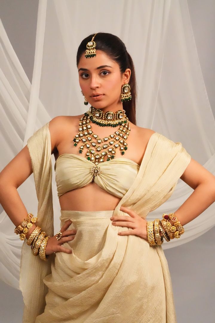 Emerald Fringe Kundan Bridal Set
