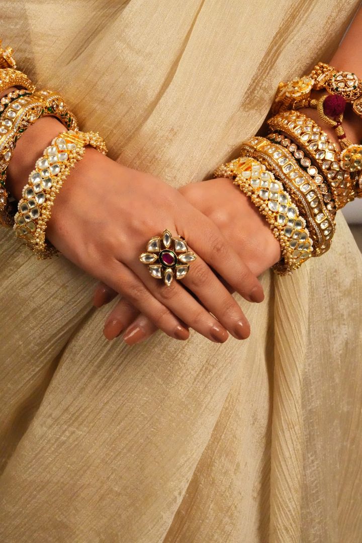 Floral Polki Ruby Center Statement Ring