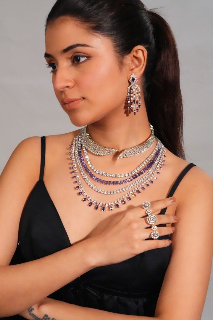 Luxury Crystal Layered AD Necklace with Earrings