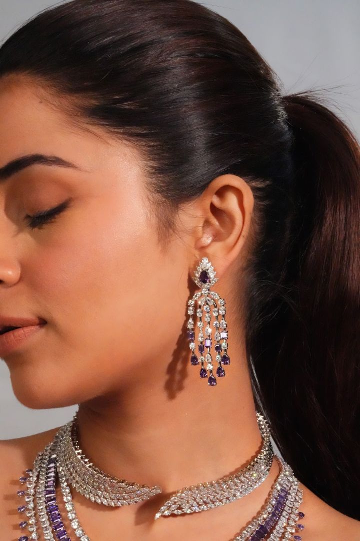 Luxury Crystal Layered AD Necklace with Earrings