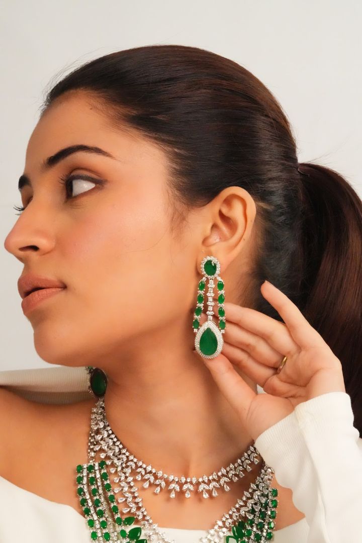 Silver Finish Multi Strand Necklace with Drop Earrings