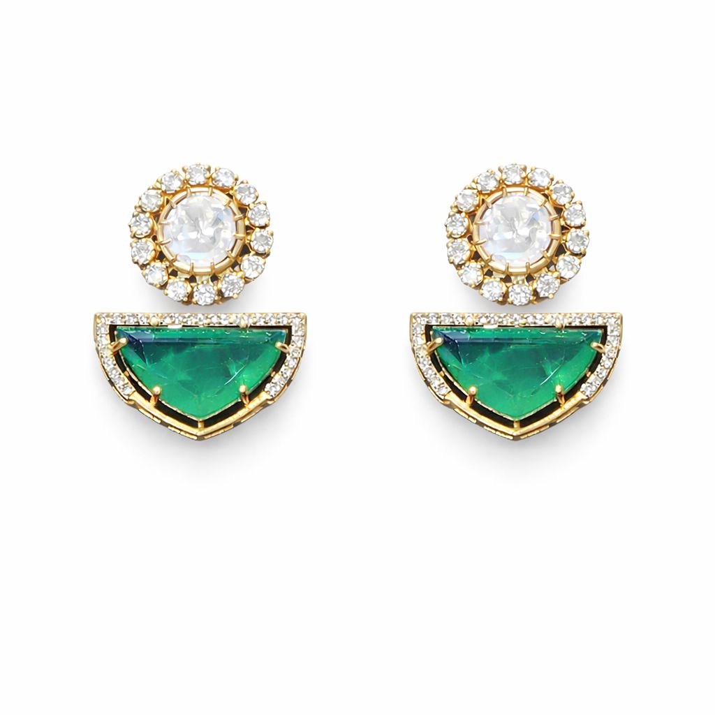 Green Stone Polki Drop Statement Necklace with Earrings
