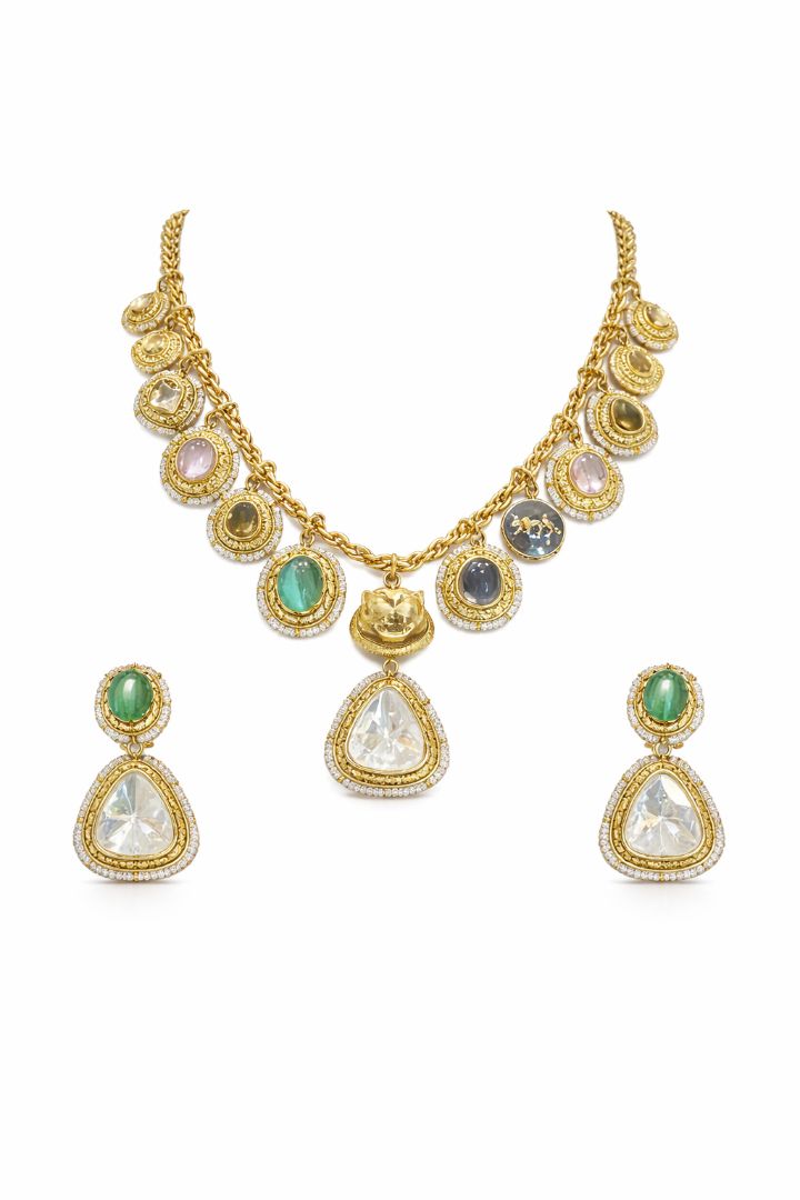 Sophisticated Sabhyasachi Charm Style Necklace with Drop Earrings