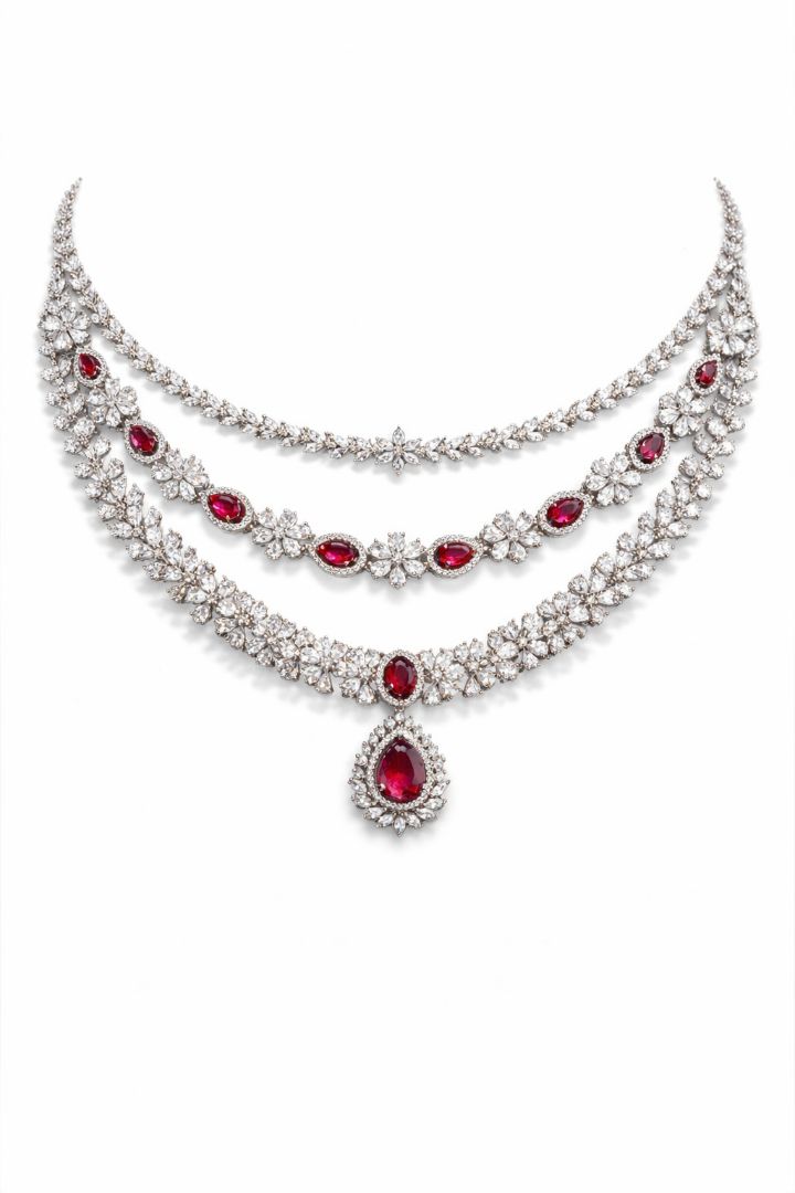 Ruby Cascade American Diamond Set