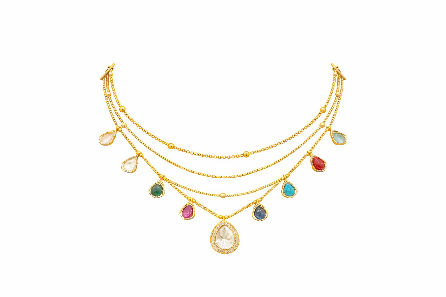 Graceful Polki Layered Necklace with Pear-Shaped Earrrings