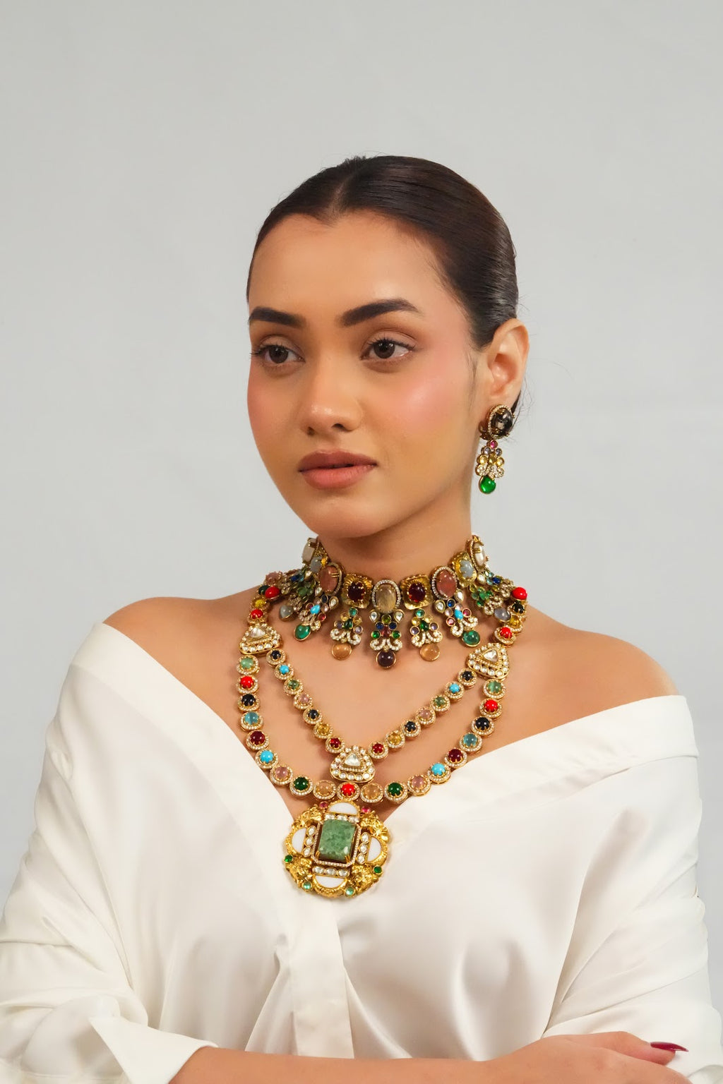 Royal Inspired Vibrant Pendant Necklace with Earring