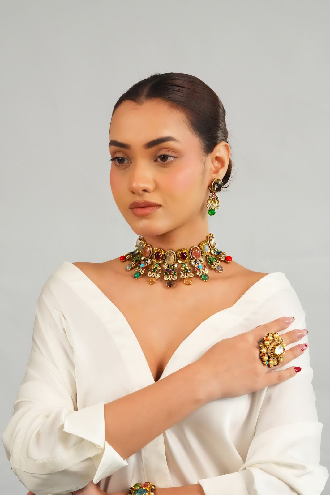 Royal Inspired Vibrant Pendant Necklace with Earring