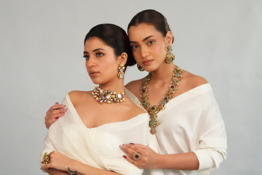 Classic Ornate Multistone Necklace with Earrings