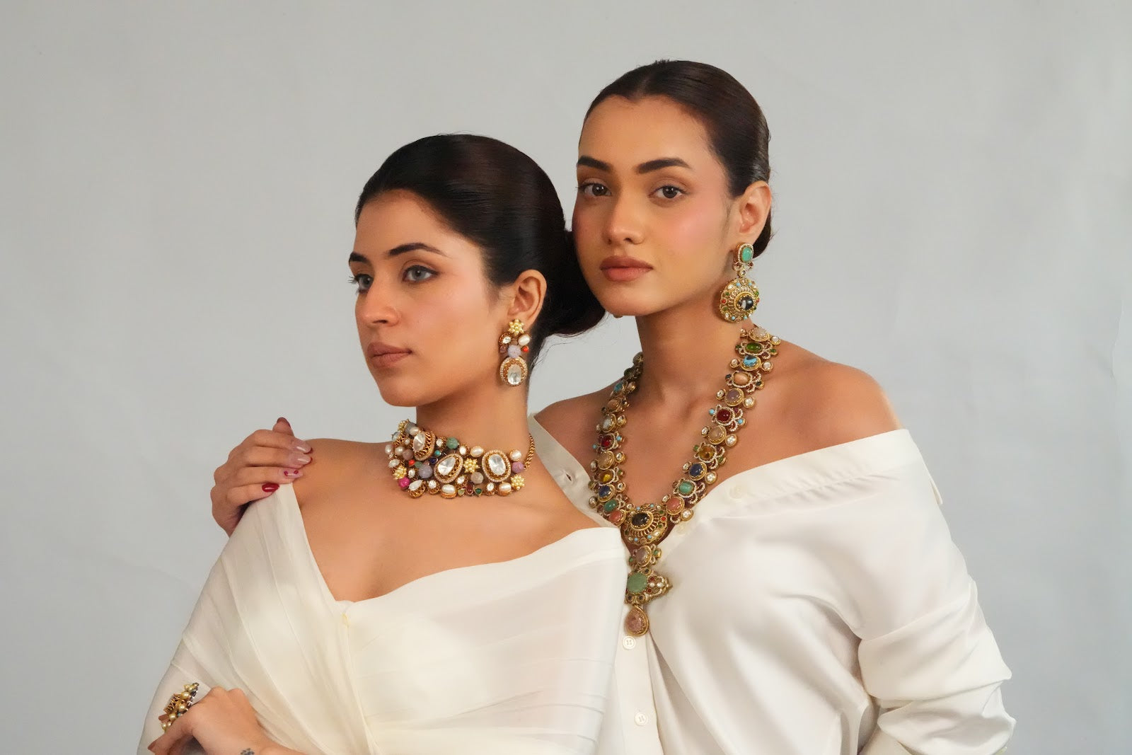Classic Ornate Multistone Necklace with Earrings