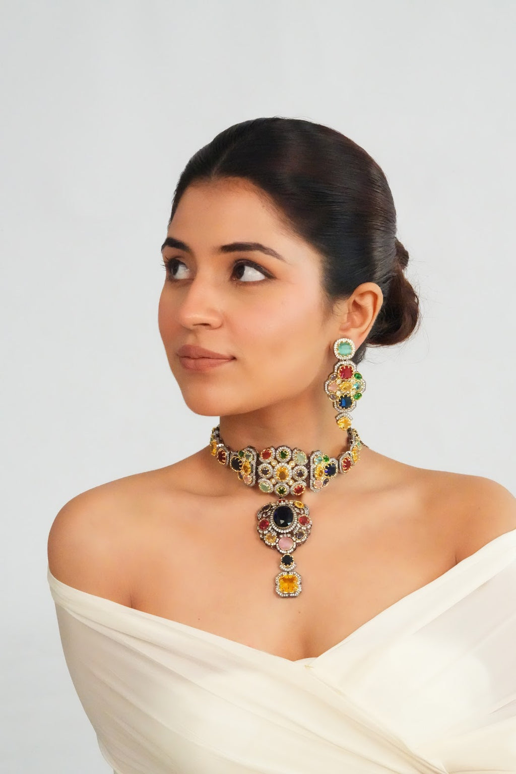 Bold Centerpiece Ethnic Choker with Multicolour Drop Earrings