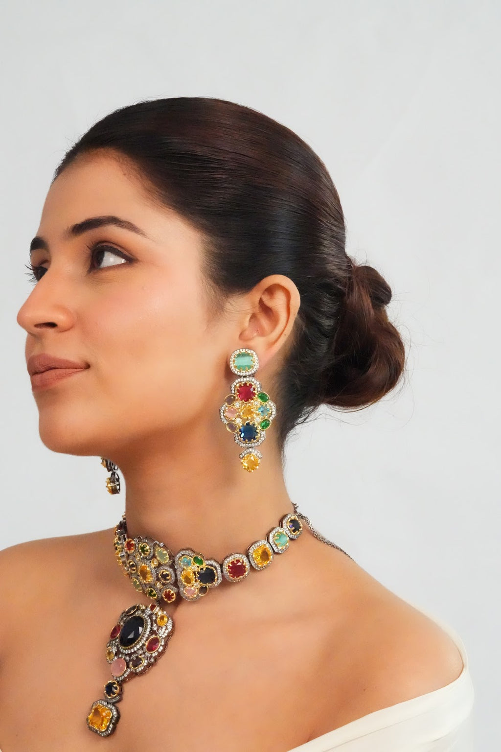 Bold Centerpiece Ethnic Choker with Multicolour Drop Earrings