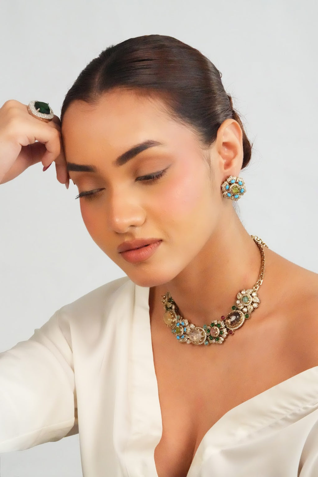 Classic Ornate Multicolor Gemstone Necklace