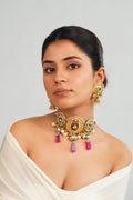 Intricate Gemstone Charm Choker with Dome Earrings