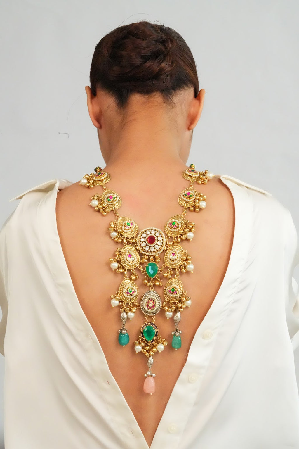 Heritage Inspired Detailed Long Necklace with Amarpali Earrings