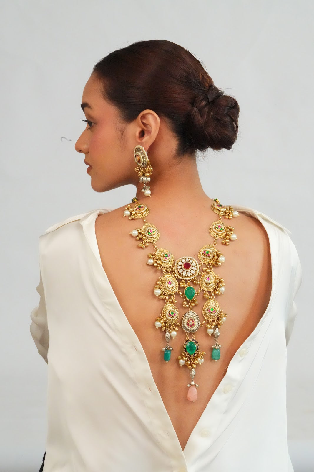 Heritage Inspired Detailed Long Necklace with Amarpali Earrings