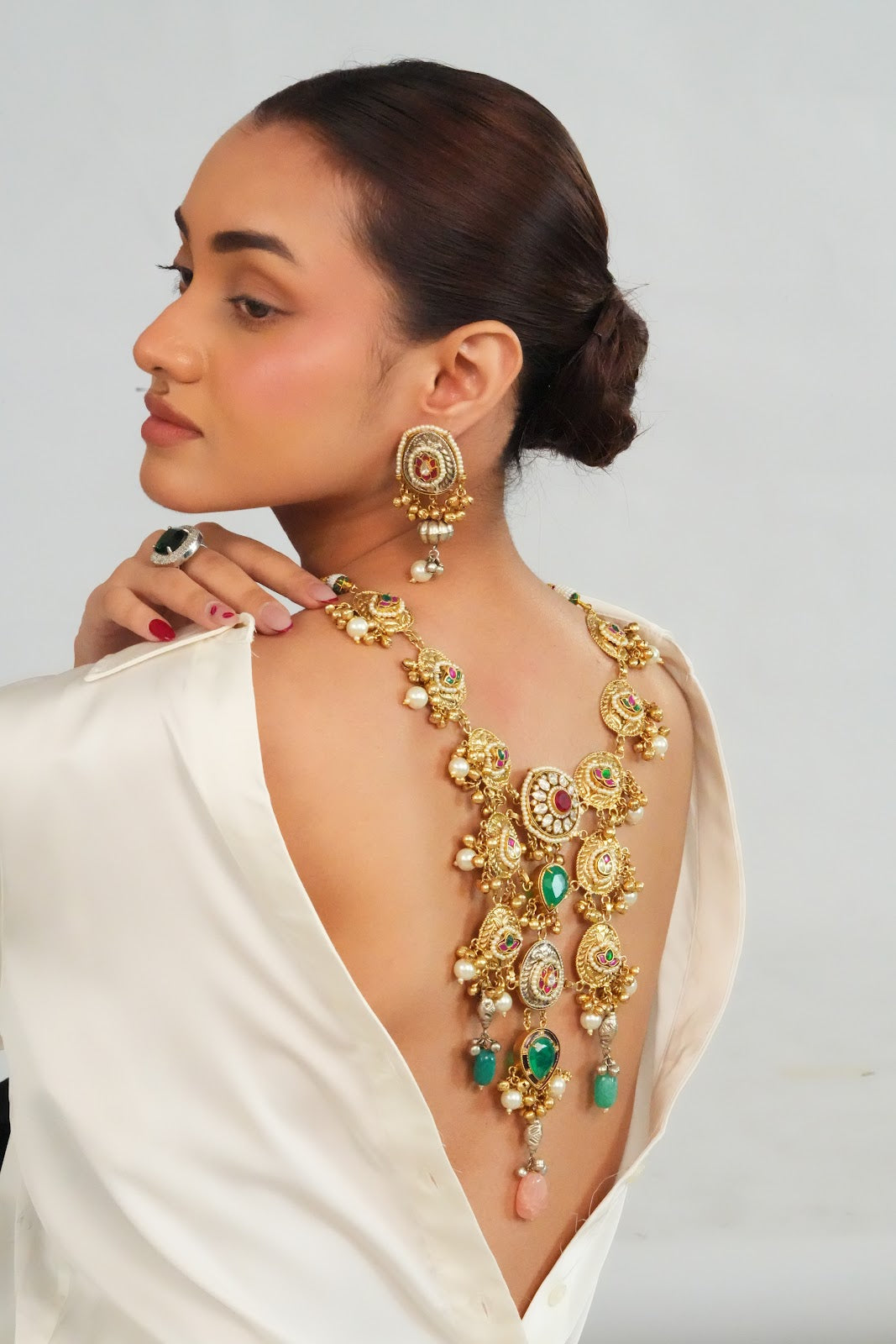 Heritage Inspired Detailed Long Necklace with Amarpali Earrings
