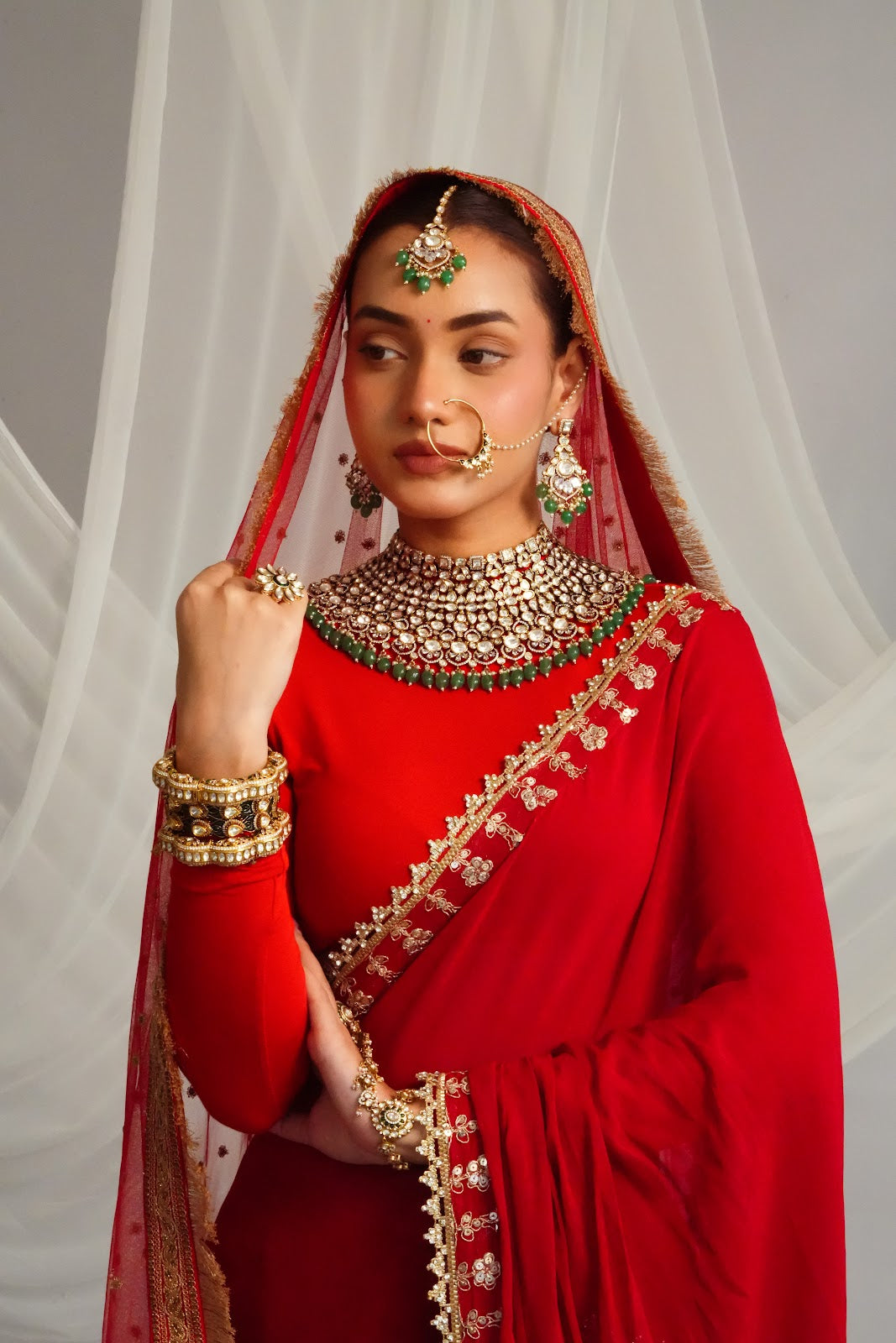 Elegant Victorian Fringe Detailed Choker with Statement Earrings and Maangtika