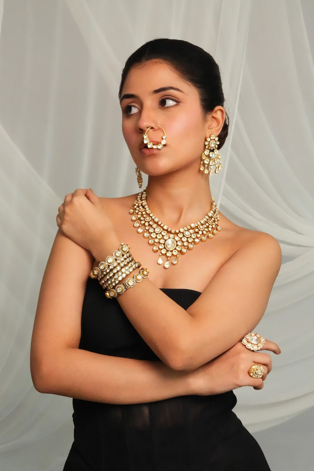 Pearl Cluster Statement Collar Necklace with Drop Earrings