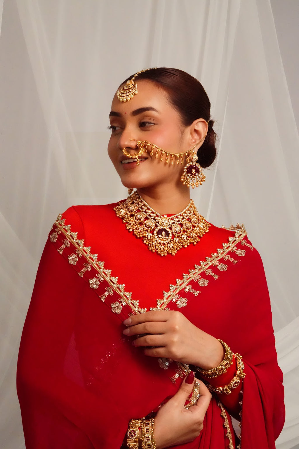 Regal Carved Stone Collar Necklace with Chandelier Earrings