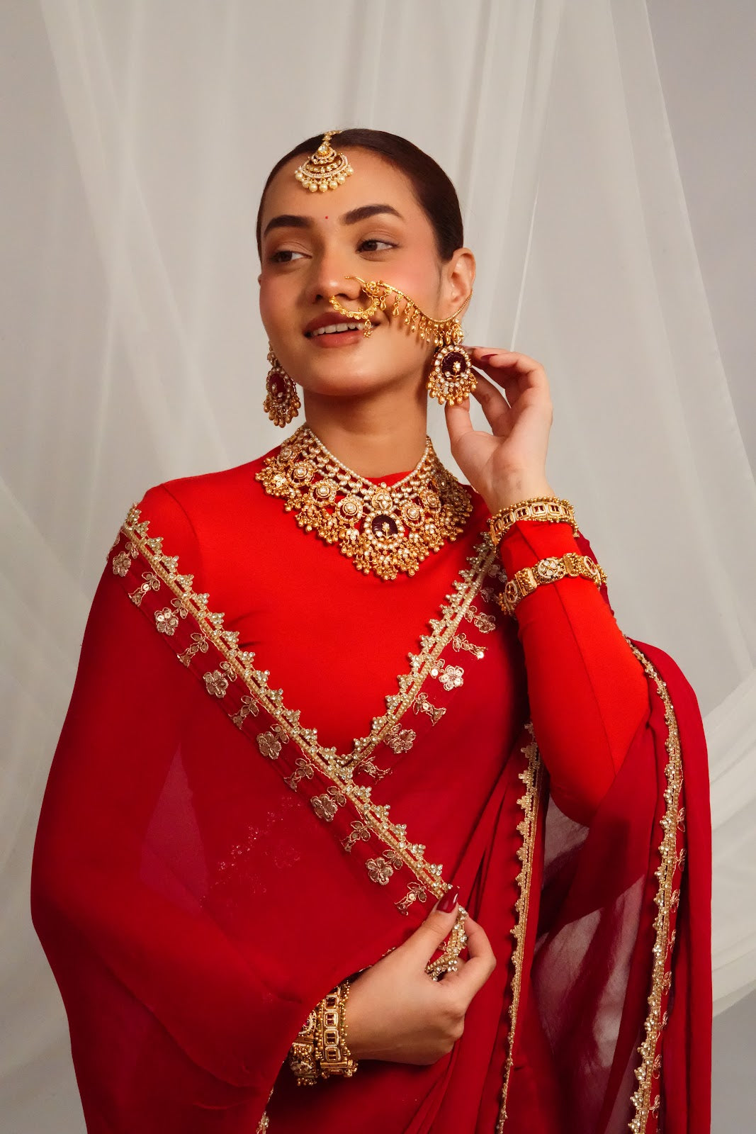 Regal Carved Stone Collar Necklace with Chandelier Earrings