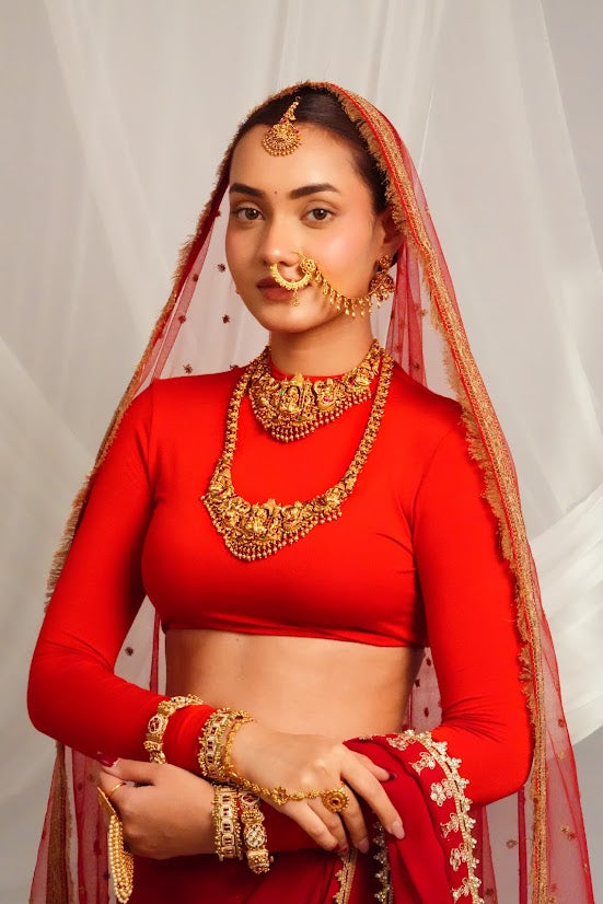 Lakshmi Motif Antique Temple Choker with Earrings