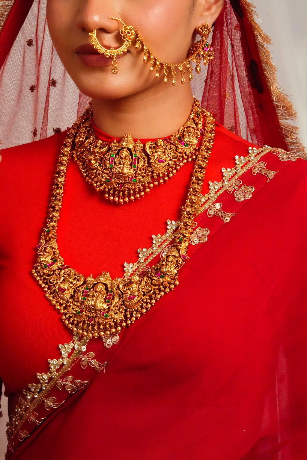 Lakshmi Motif Antique Temple Choker with Earrings