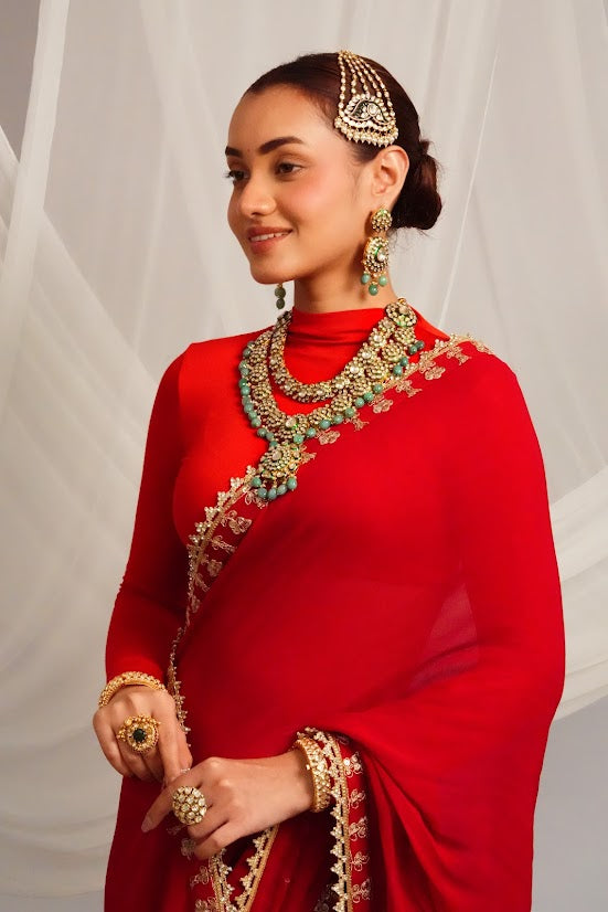 Mint Green Polki Statement Necklace with Chandelier Earrings