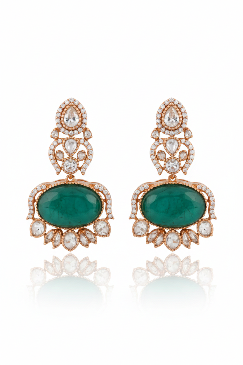 Statement Heritage Inspired Green Choker Necklace with Earrings