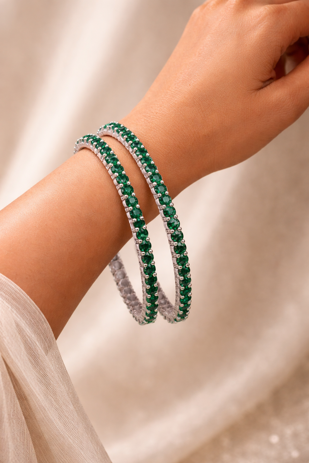 Silver Finish Emerald Designer Bracelet